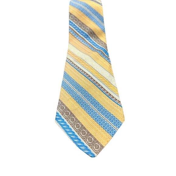 Beau Brummell Striped Necktie Blue Yellow Mixed Print Adjustable Lightweight - Picture 2 of 7